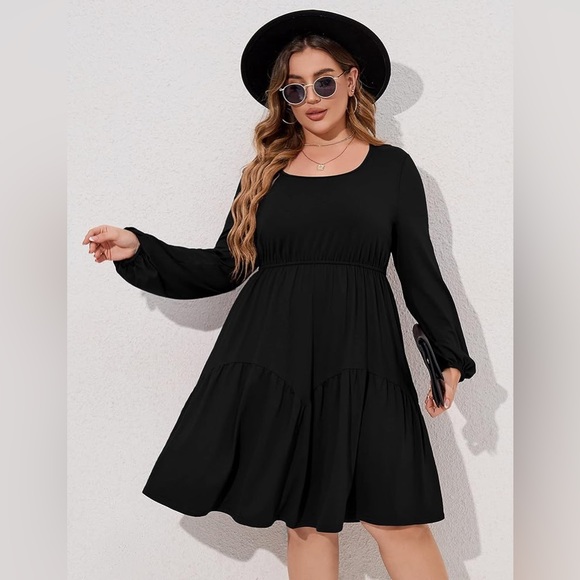 KOJOOIN Womens Long Sleeve Ruffle Hem Boho Midi Dress - Picture 6 of 9